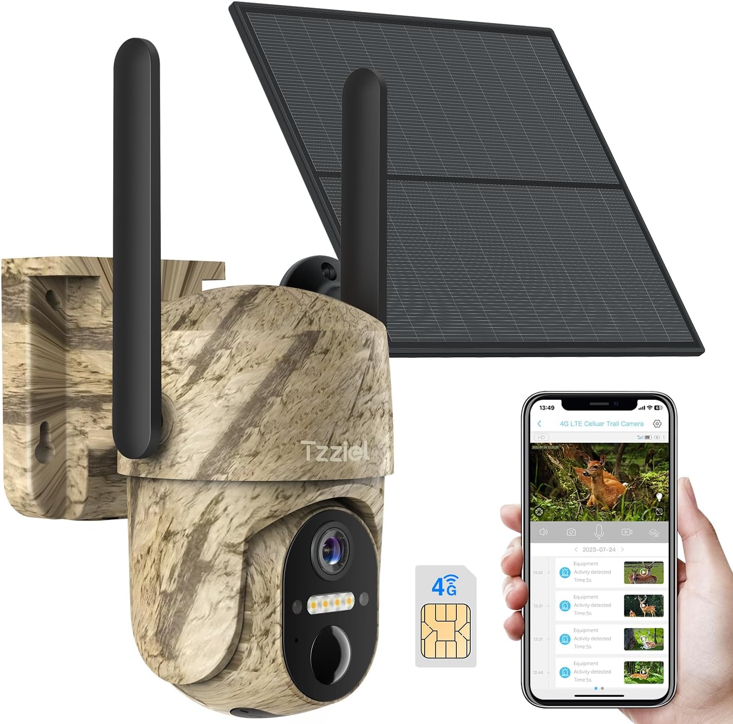 3G/4G LTE Cámara fototrampeo de Vigilancia Exterior con Batería Solar, 2K Visión Nocturna en Color, PIR Detección de Movimiento, IP66, Adecuado para Uso en Exteriores o en Lugares sin WiFi - 1