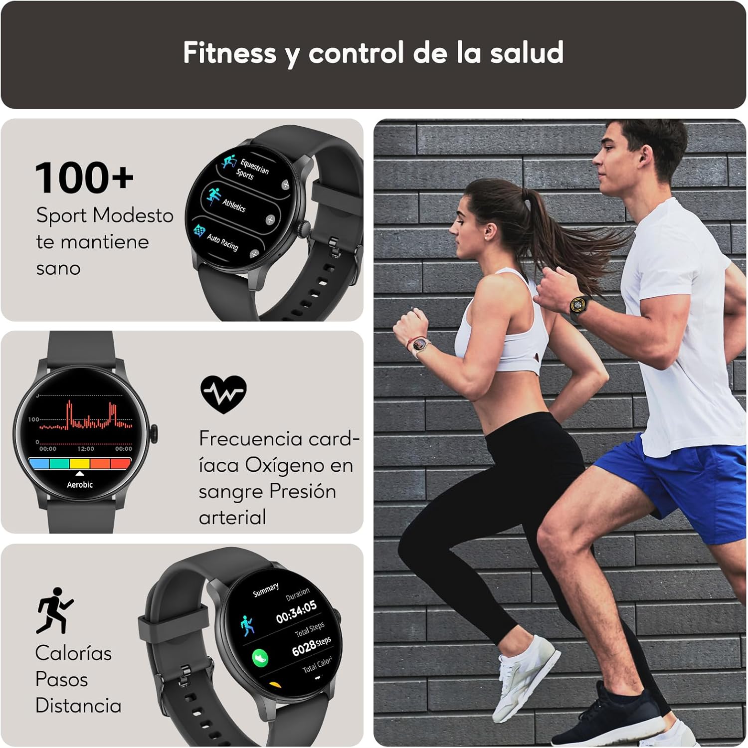 AcclaFit Reloj Inteligente Hombre Mujer con Llamadas Bluetooth, Smartwatch Esfera Redonda 1,38" con Pulsómetro, Monitor de Sueño, IP68 Impermeable, Compatible con Android iOS - Regalo Día del Padre - 3