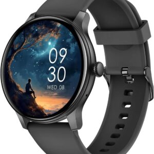 AcclaFit Reloj Inteligente Hombre Mujer con Llamadas Bluetooth, Smartwatch Esfera Redonda 1,38" con Pulsómetro, Monitor de Sueño, IP68 Impermeable, Compatible con Android iOS - Regalo Día del Padre