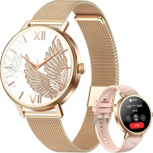 Blackview Smartwatch Mujer- Llamadas Bluetooth y Whatsapp Notificación, 1.26"Reloj Inteligente Mujer- SpO2/Pulsómetro/Monitor de Sueño, Pulsera Actividad- 100+ Modos Deportivos, Reloj para Android iOS