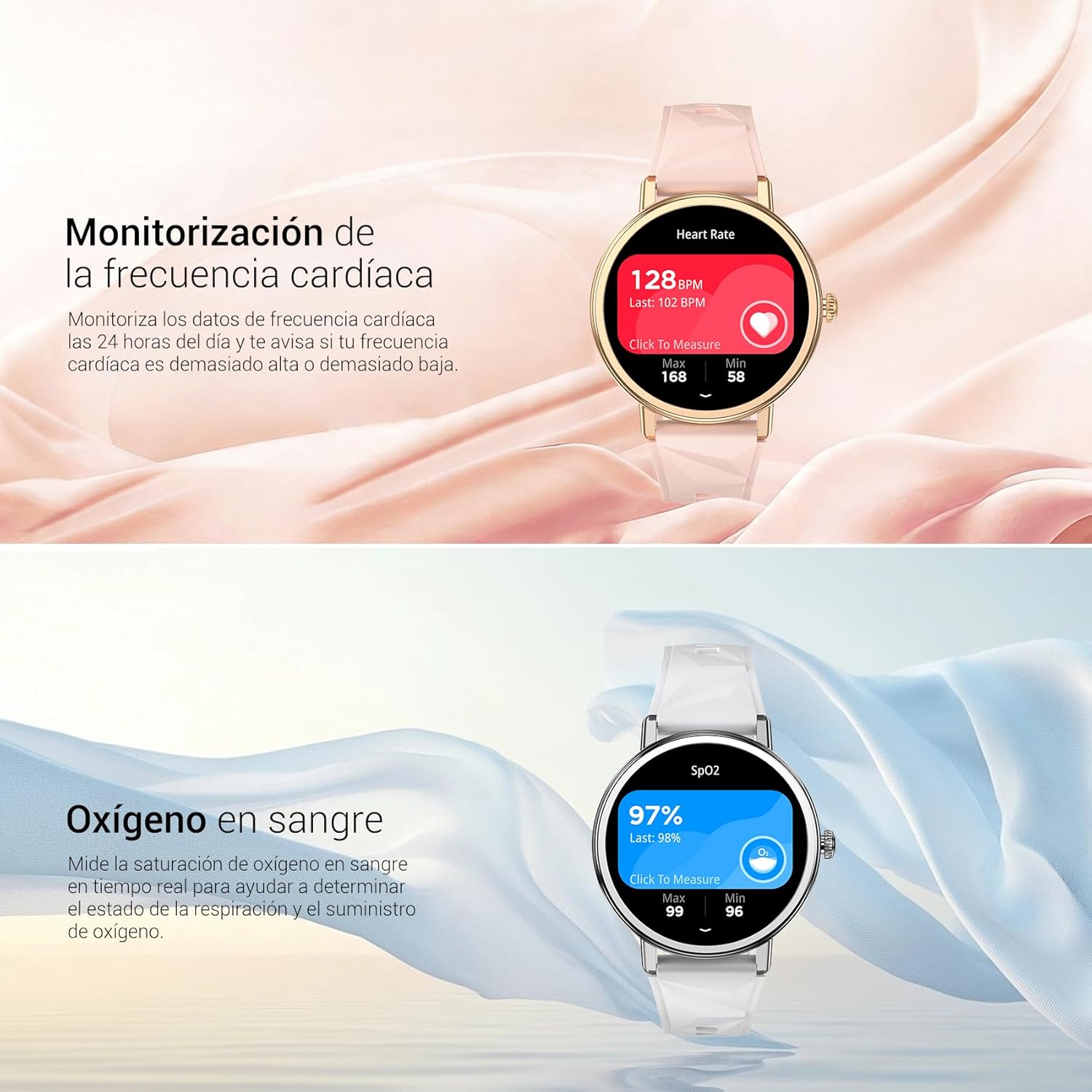 Blackview Smartwatch Mujer- Llamadas Bluetooth y Whatsapp Notificación, 1.26"Reloj Inteligente Mujer- SpO2/Pulsómetro/Monitor de Sueño, Pulsera Actividad- 100+ Modos Deportivos, Reloj para Android iOS - 5