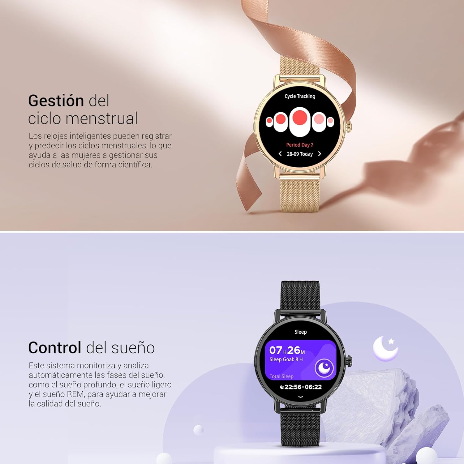 Blackview Smartwatch Mujer- Llamadas Bluetooth y Whatsapp Notificación, 1.26"Reloj Inteligente Mujer- SpO2/Pulsómetro/Monitor de Sueño, Pulsera Actividad- 100+ Modos Deportivos, Reloj para Android iOS - 6
