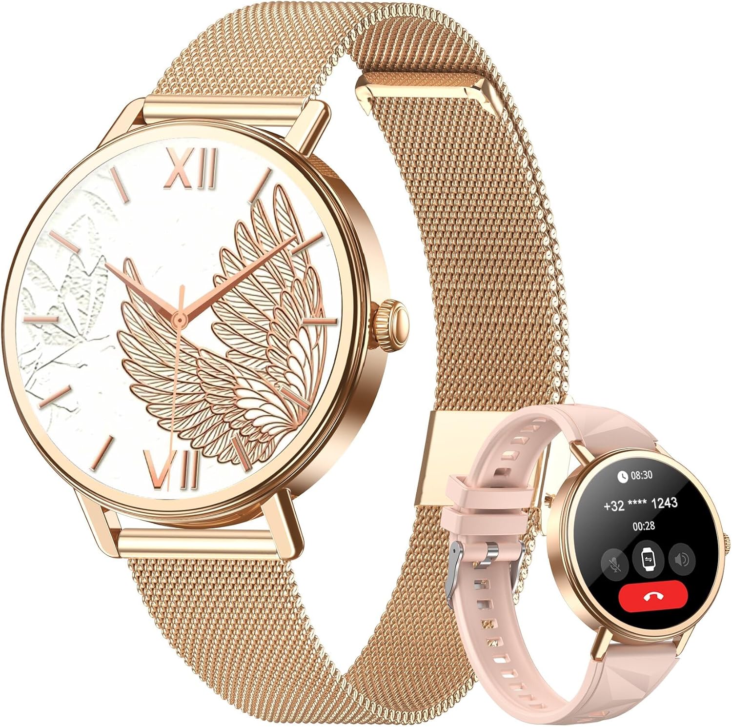 Blackview Smartwatch Mujer- Llamadas Bluetooth y Whatsapp Notificación, 1.26"Reloj Inteligente Mujer- SpO2/Pulsómetro/Monitor de Sueño, Pulsera Actividad- 100+ Modos Deportivos, Reloj para Android iOS - 1