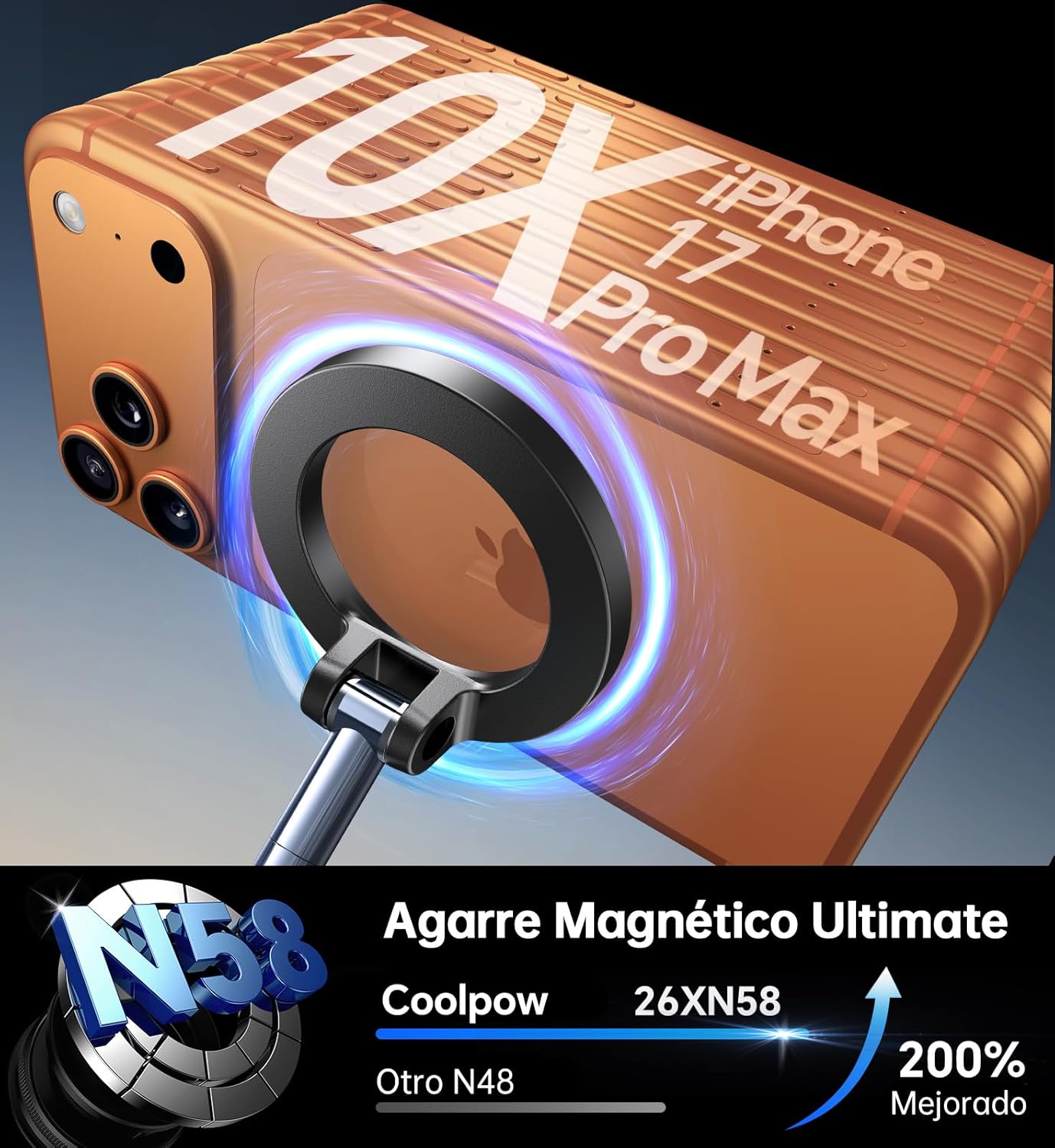 Coolpow Soporte Movil Coche para Magsafe [Ventosa Potente & Super Imanes] 360°Ajustable Magnetico Suporte Telemovel Carro Parabrisas/Salpicadero Accesorios Coche Interior para iPhone 17 16 - 4