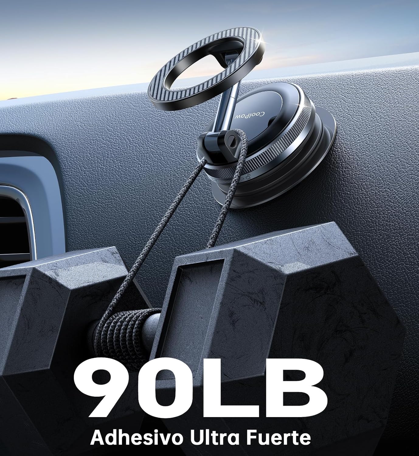Coolpow Soporte Movil Coche para Magsafe [Ventosa Potente & Super Imanes] 360°Ajustable Magnetico Suporte Telemovel Carro Parabrisas/Salpicadero Accesorios Coche Interior para iPhone 17 16 - 5