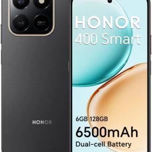 HONOR 400 Smart Smartphone 4G 6GB 128GB, Batería 6500mAh, Pantalla Resistente a Caídas de 6.77" IP54, Cámara Principal de 108MP, Android 15, Dual SIM, NFC, Negro