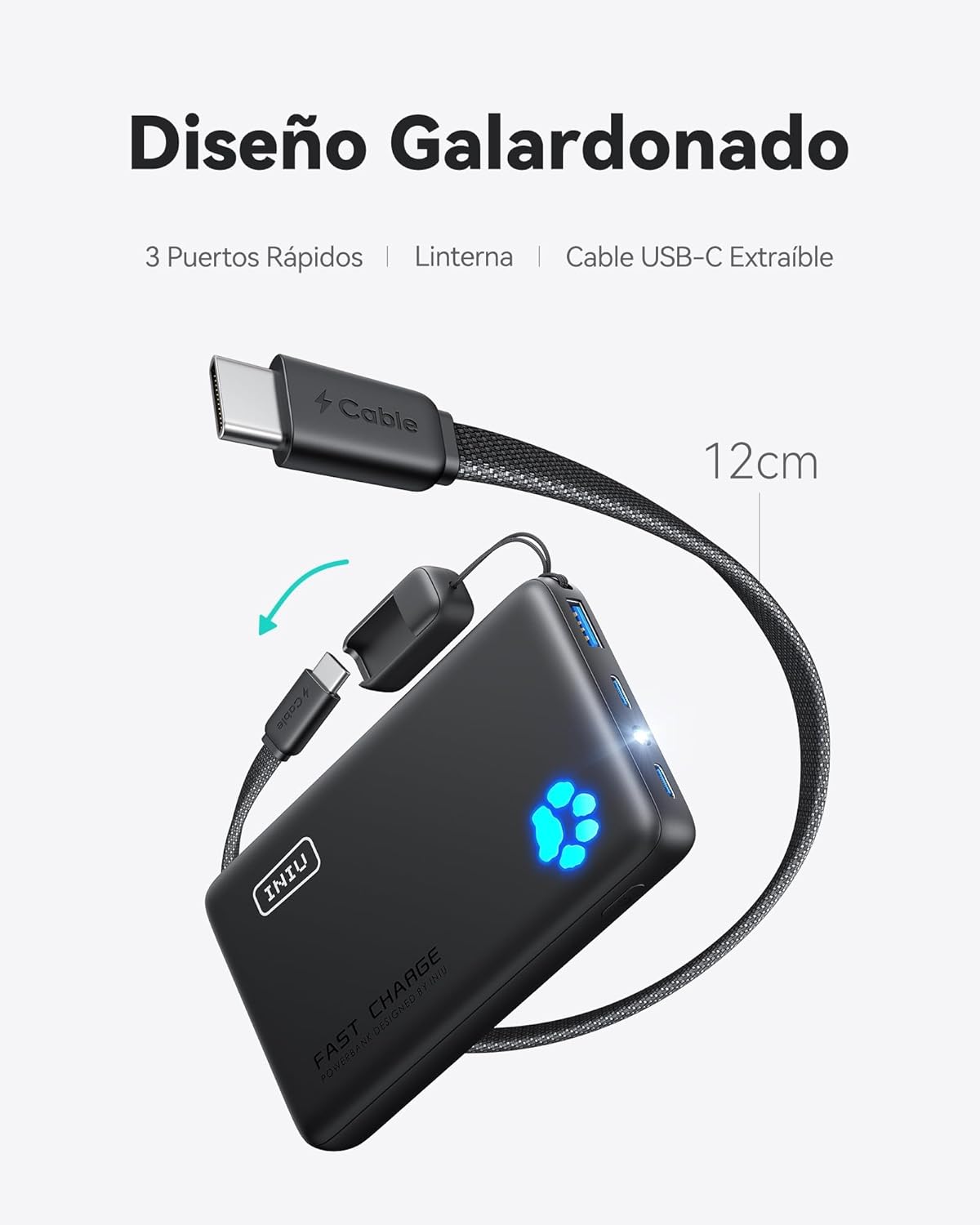 INIU Power Bank, Pequeño 45W Carga Rápida 10000mAh Bateria Externa con Cable USB C Desmontable, Apto para Avión, Esenciales de Viaje, Bateria Portatil para iPhone 17 16 Pro, Samsung S22, Xiaomi etc - 4