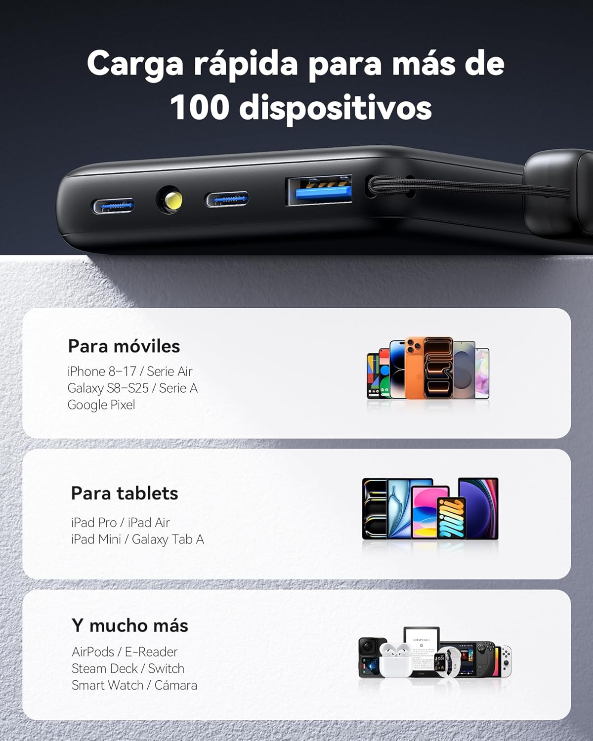 INIU Power Bank, Pequeño 45W Carga Rápida 10000mAh Bateria Externa con Cable USB C Desmontable, Apto para Avión, Esenciales de Viaje, Bateria Portatil para iPhone 17 16 Pro, Samsung S22, Xiaomi etc - 6