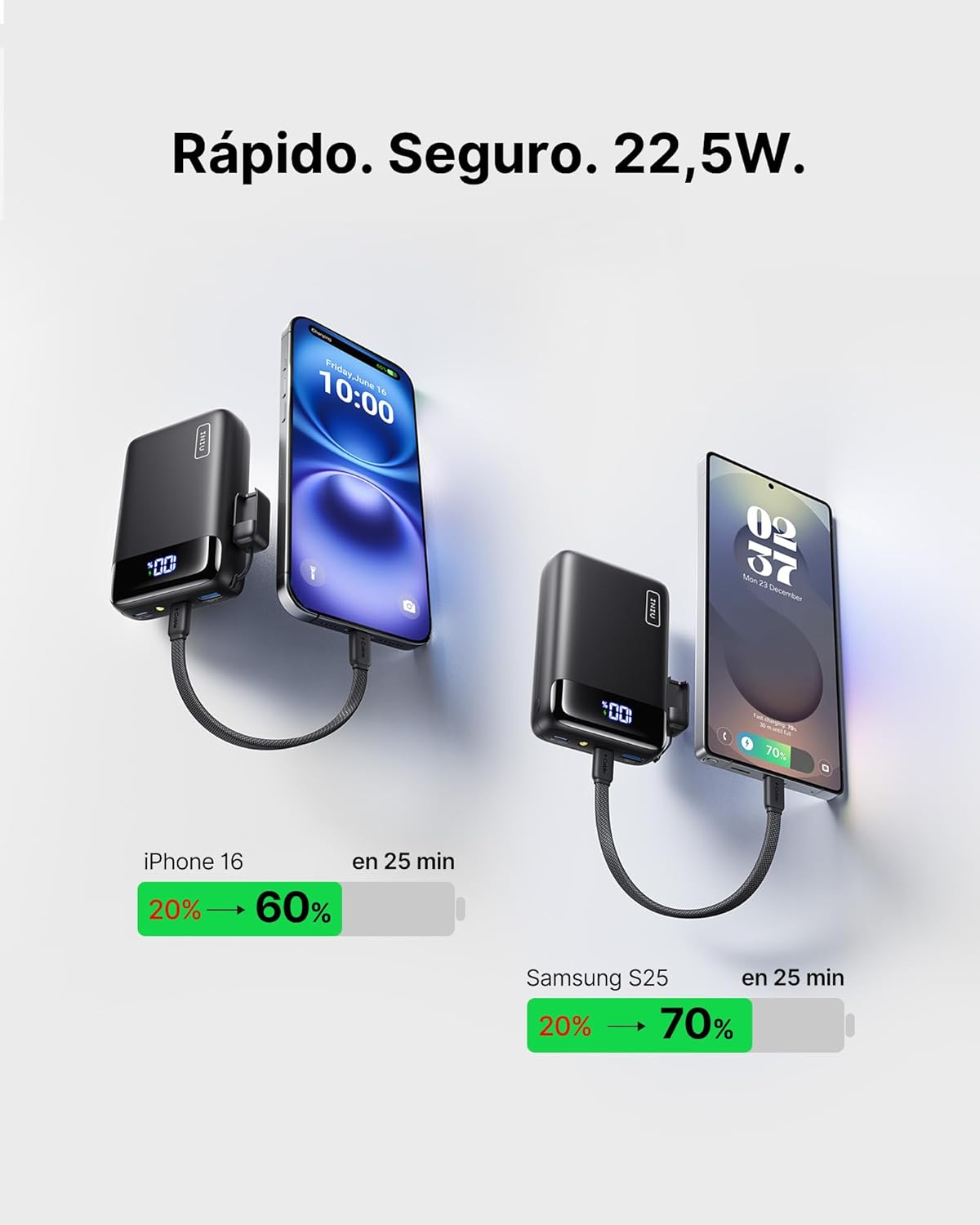 INIU Power Bank, Ultrapequeño 20000mAh 22,5W Carga Rapida Bateria Externa con Cable USB C Adjunto, Apto para Avión, Esenciales de Viaje, Bateria Portatil para iPhone 17 16, Samsung, iPad, Xiaomi etc - 3