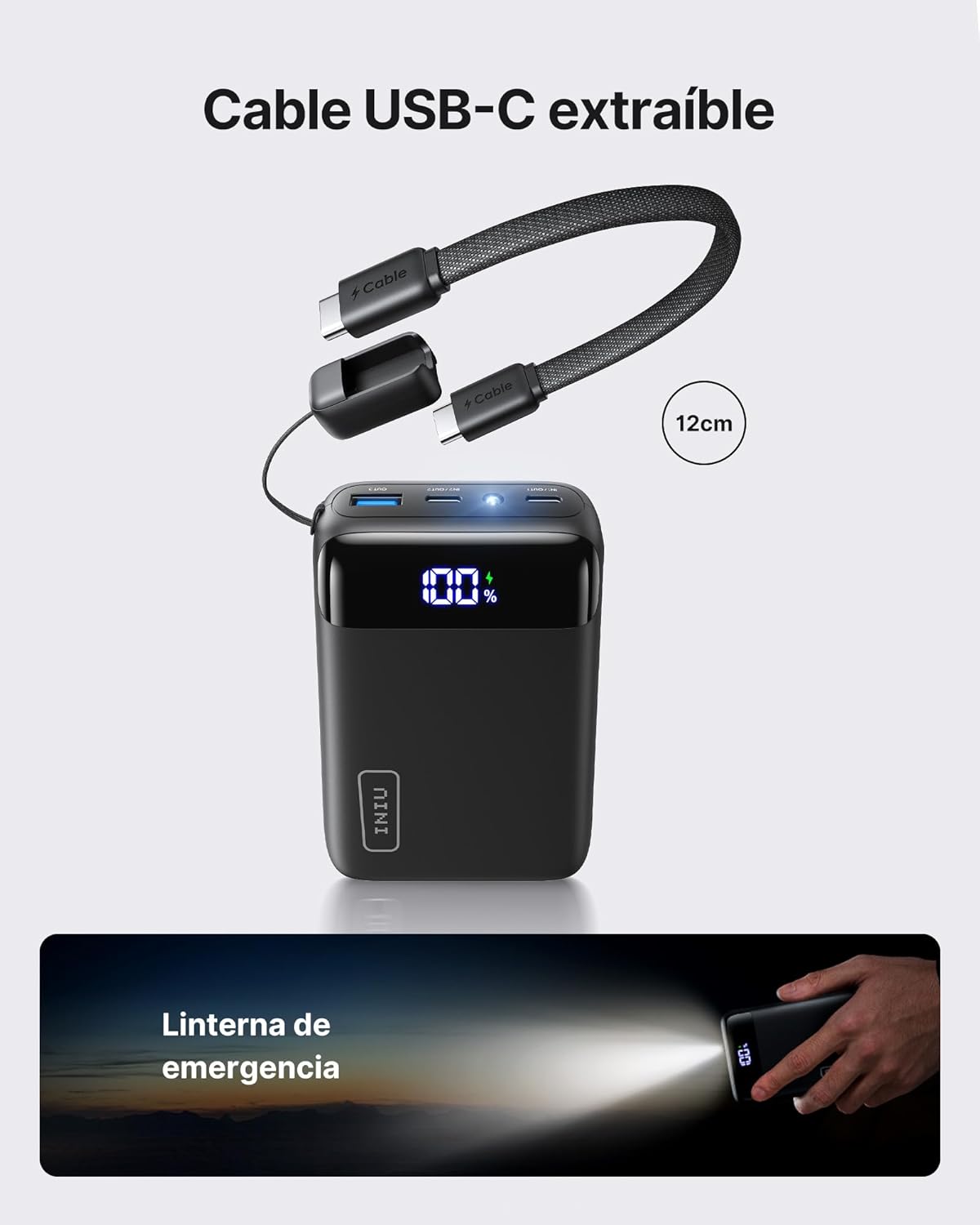 INIU Power Bank, Ultrapequeño 20000mAh 22,5W Carga Rapida Bateria Externa con Cable USB C Adjunto, Apto para Avión, Esenciales de Viaje, Bateria Portatil para iPhone 17 16, Samsung, iPad, Xiaomi etc - 5
