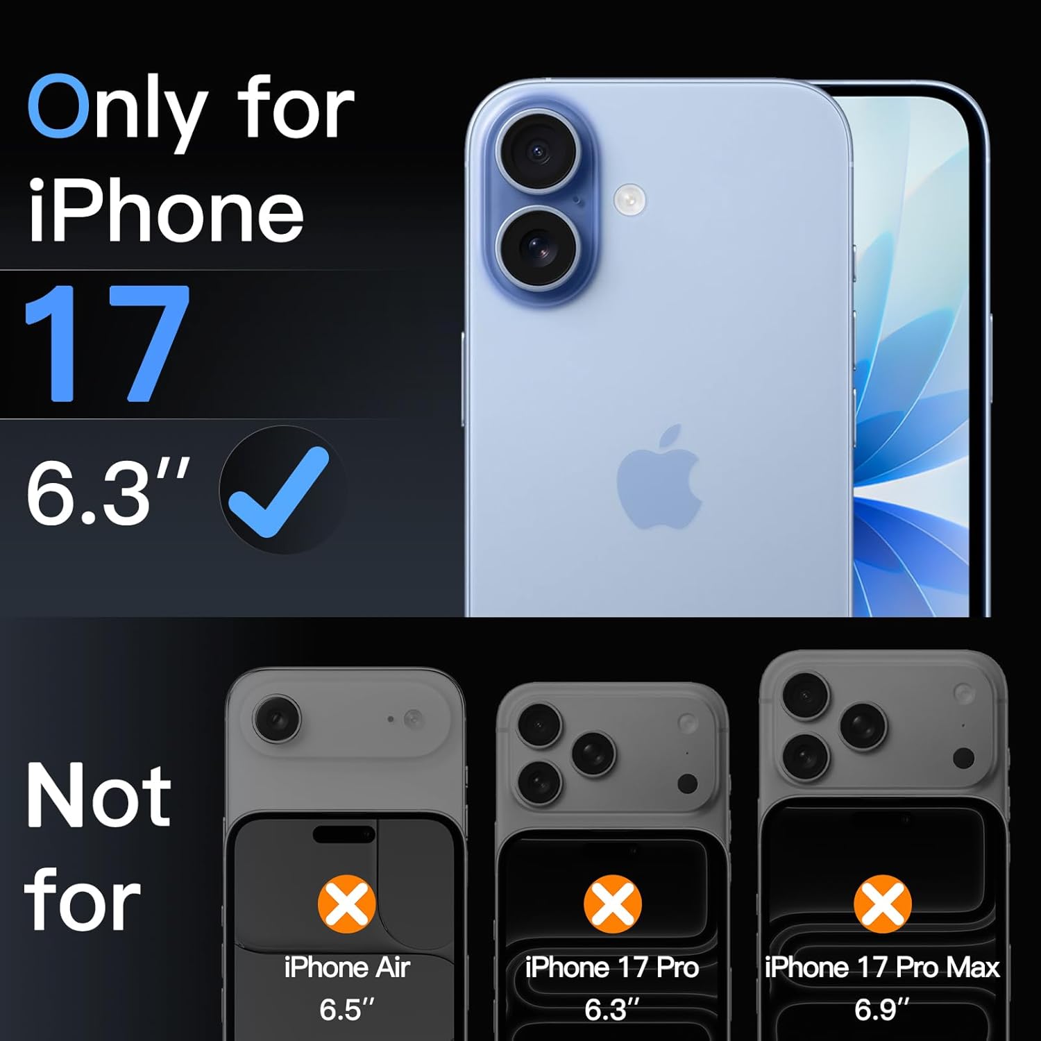 JETech Protector Pantalla para iPhone 17 6,3 Pulgadas, Cristal Vidrio Templado con Marco de Instalación Fácil, 9H Dureza, Amigable para Funda, 3 Unidades - 2
