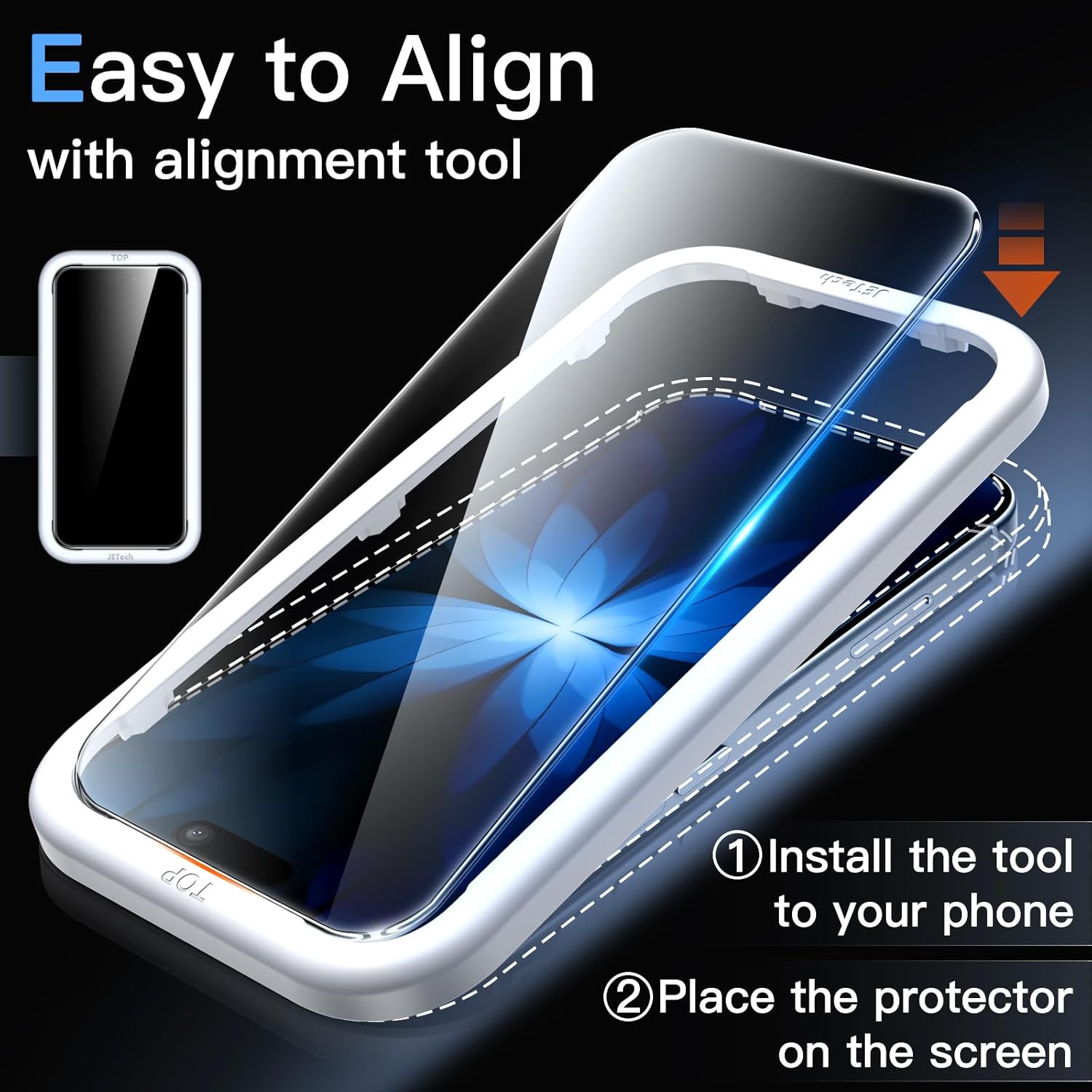 JETech Protector Pantalla para iPhone 17 6,3 Pulgadas, Cristal Vidrio Templado con Marco de Instalación Fácil, 9H Dureza, Amigable para Funda, 3 Unidades - 4
