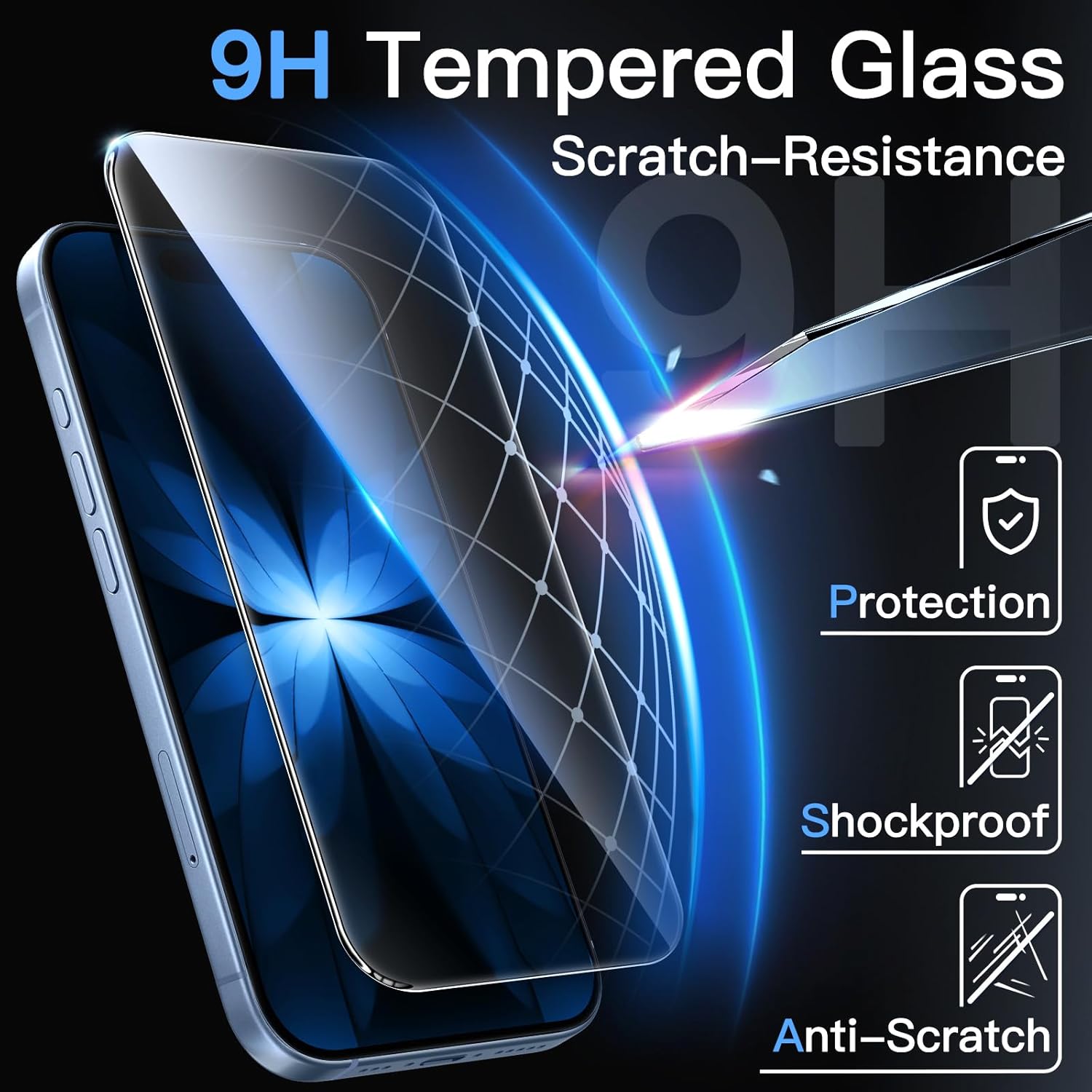 JETech Protector Pantalla para iPhone 17 6,3 Pulgadas, Cristal Vidrio Templado con Marco de Instalación Fácil, 9H Dureza, Amigable para Funda, 3 Unidades - 5