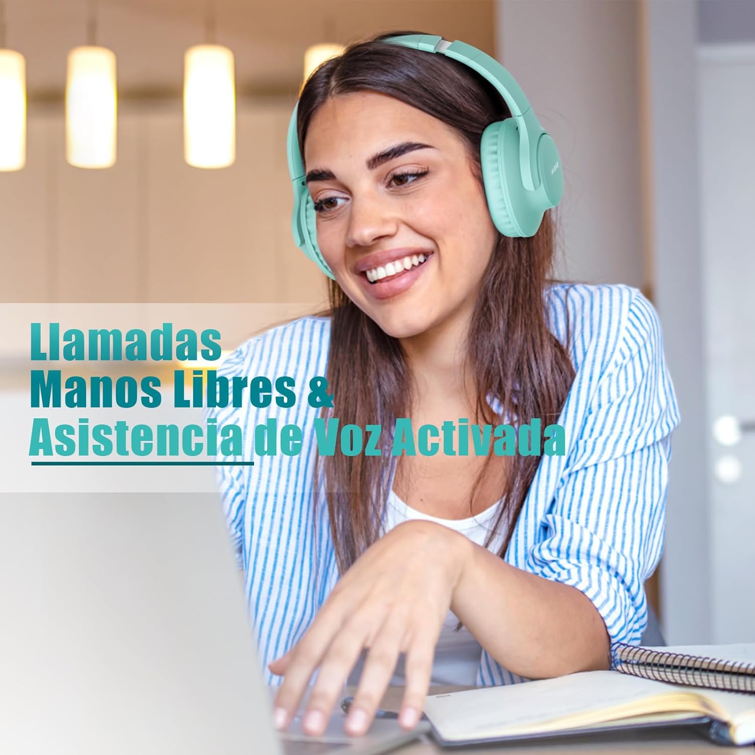 KVIDIO Auriculares Inalambricos Bluetooth, 65 Horas de Reproducción Auriculares Bluetooth, Cascos Ligeros Plegables con Micrófono, Graves Profundos (Negro) (Verde) - 3
