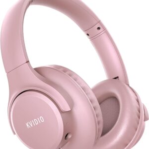 KVIDIO Auriculares Inalambricos Bluetooth, 65 Horas de Reproducción Auriculares Bluetooth, Cascos Ligeros Plegables con Micrófono, Graves Profundos (Rosa)
