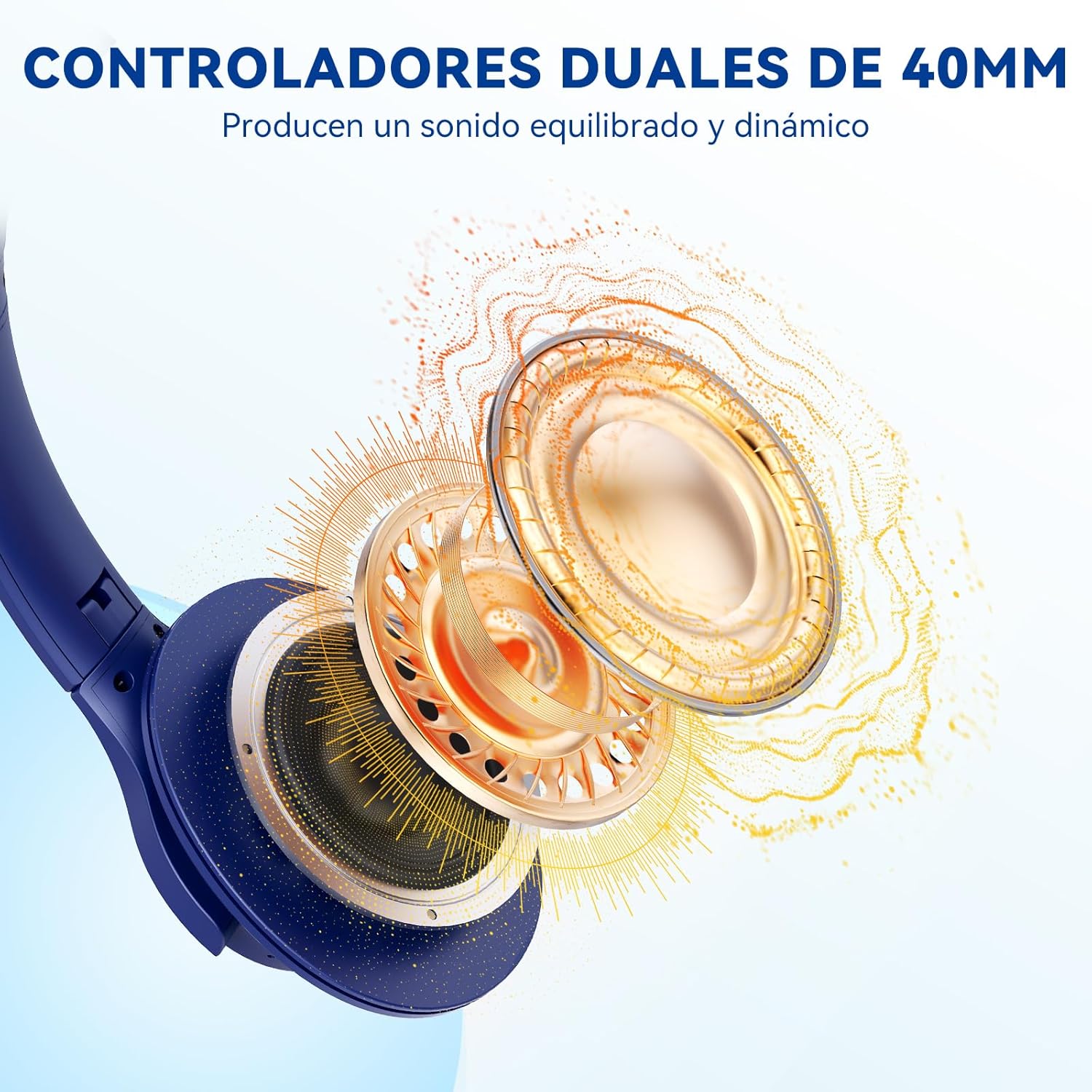 KVIDIO Auriculares Supraaurales Inalámbricos, 65 Horas de Reproducción Auriculares Bluetooth, Cascos Ligeros Plegables con Micrófono, Graves Profundos (Azul) - 3