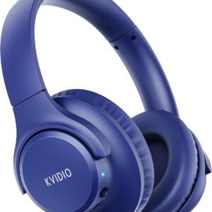 KVIDIO Auriculares Supraaurales Inalámbricos, 65 Horas de Reproducción Auriculares Bluetooth, Cascos Ligeros Plegables con Micrófono, Graves Profundos (Azul)