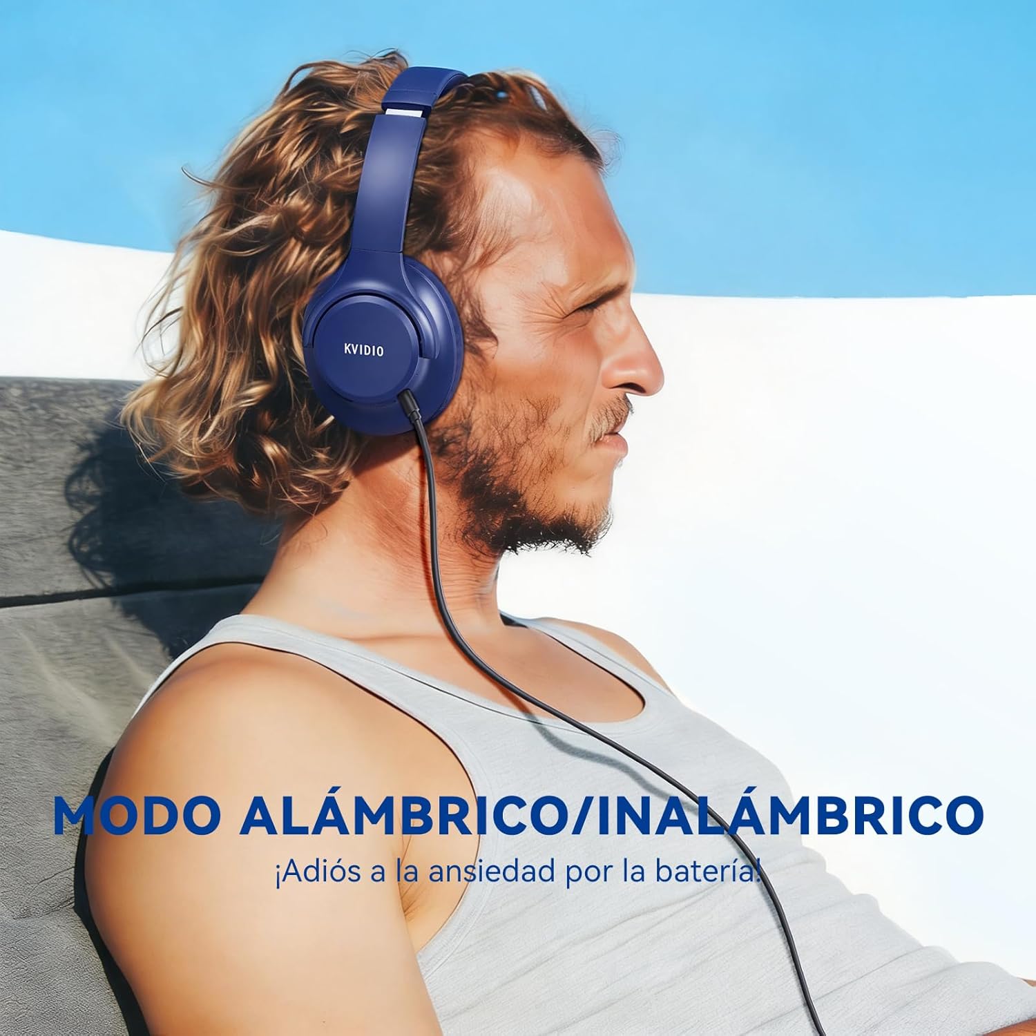 KVIDIO Auriculares Supraaurales Inalámbricos, 65 Horas de Reproducción Auriculares Bluetooth, Cascos Ligeros Plegables con Micrófono, Graves Profundos (Azul) - 5