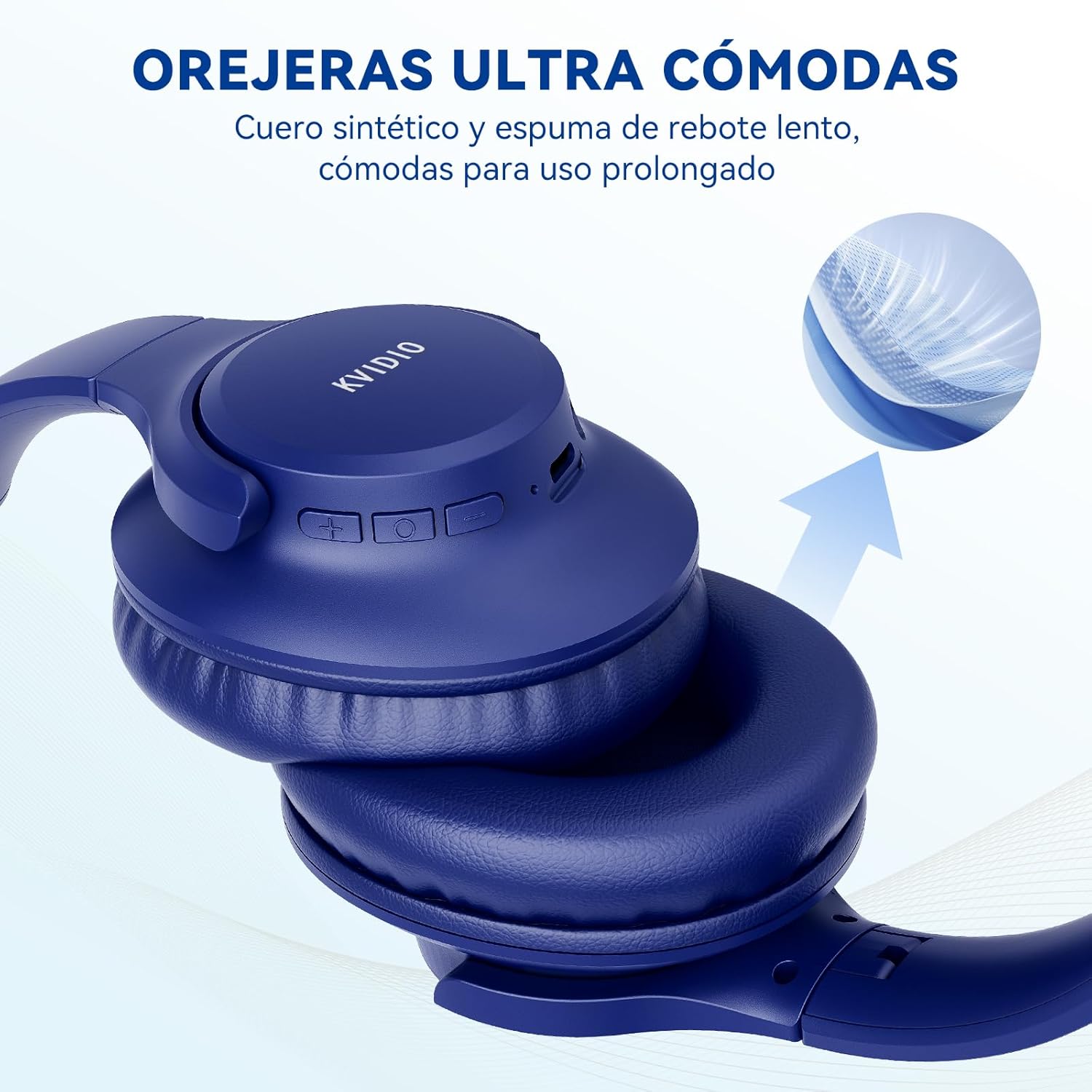KVIDIO Auriculares Supraaurales Inalámbricos, 65 Horas de Reproducción Auriculares Bluetooth, Cascos Ligeros Plegables con Micrófono, Graves Profundos (Azul) - 6