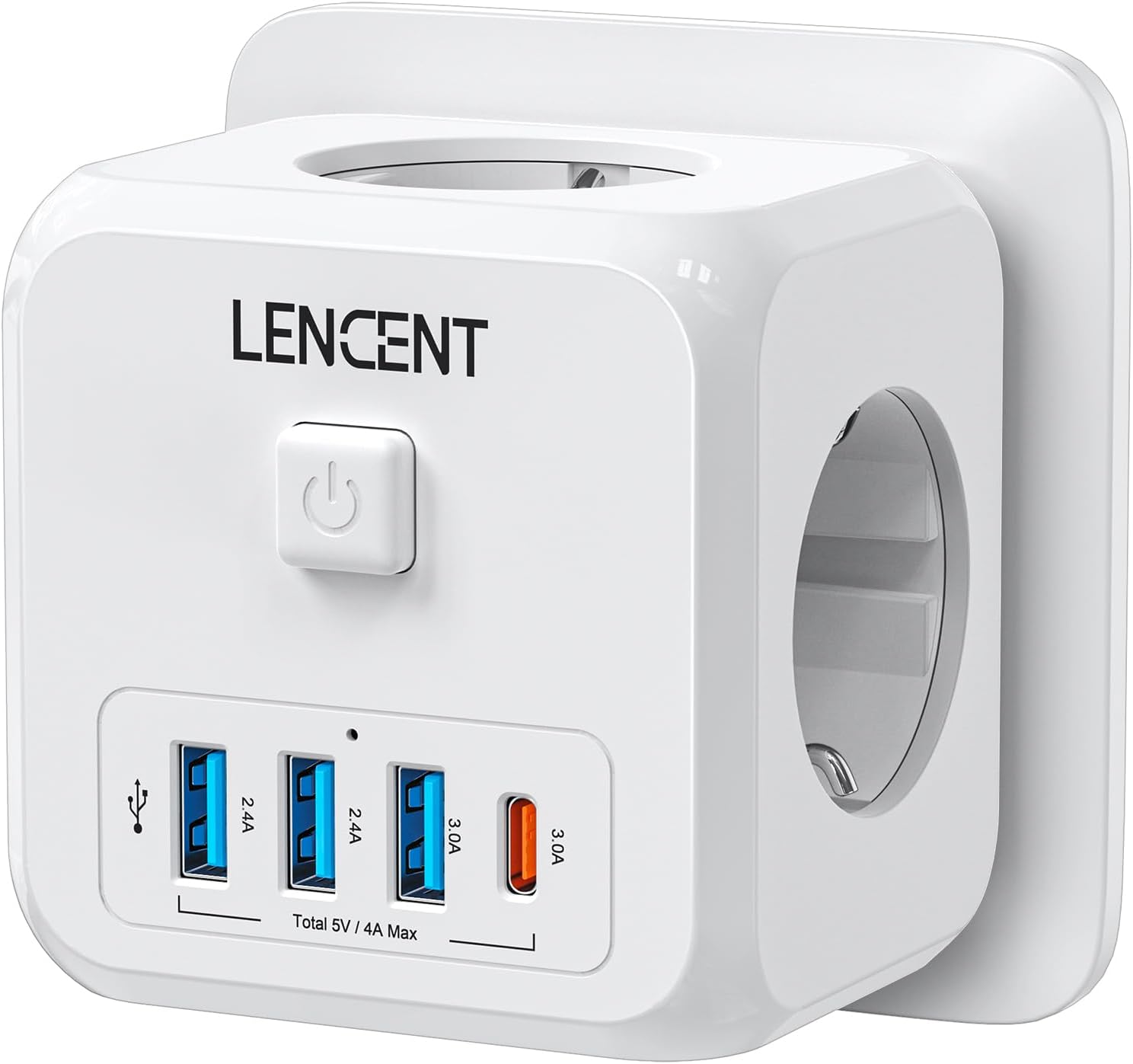 LENCENT Cubo Enchufe USB 7 en 1, Ladron Enchufes 4000W, Triple Múltiples Pared con 3 Tomas de CA, 3 USB-A, 1 Tipo C y Interruptor, Cargador Regleta Pared para Oficina, Cocina y Habitación - 1