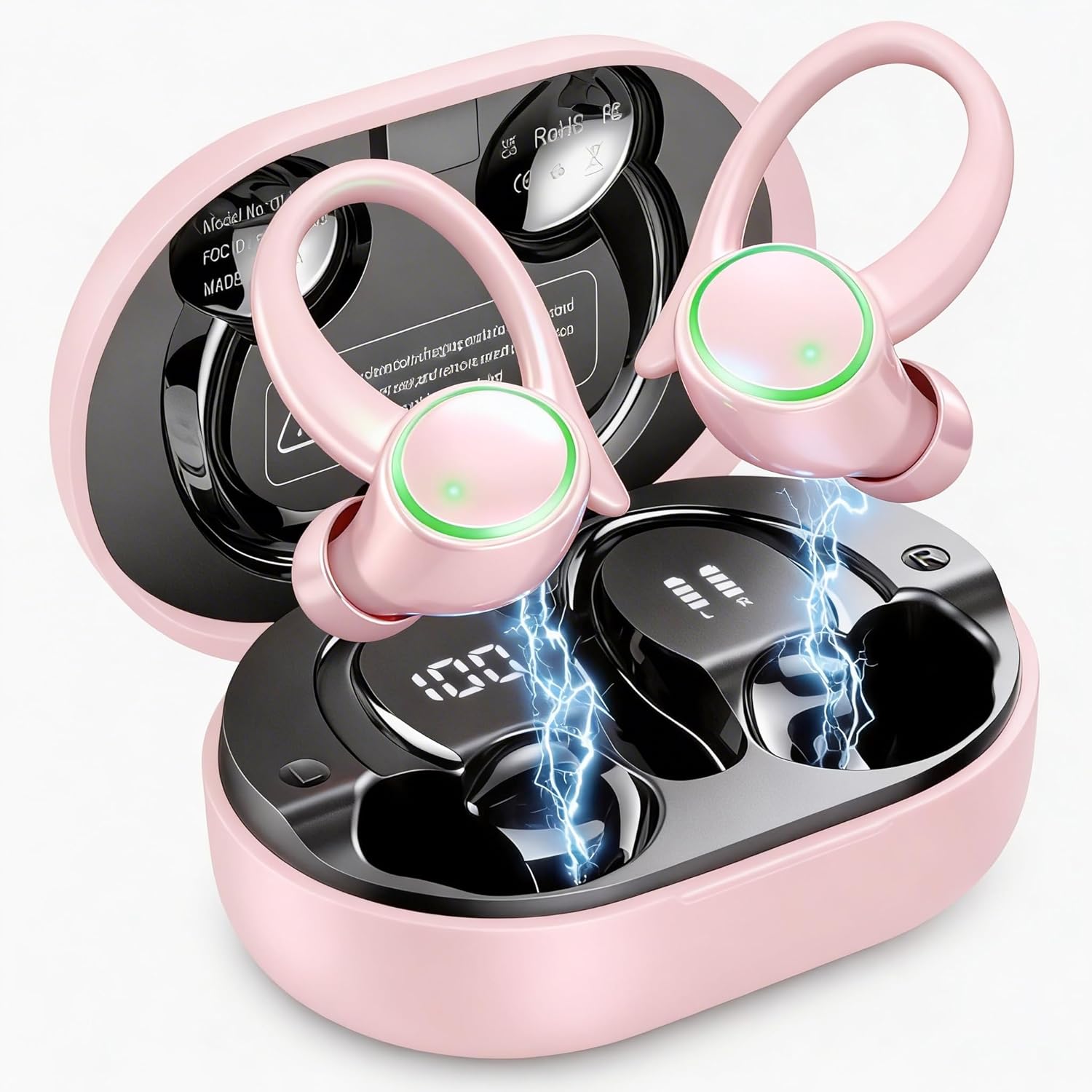Matast Auriculares Inalambricos Deportivos, Auriculares Bluetooth 5.4 HiFi Estéreo con 4 HD Mic, 50H Cascos Inalambricos Bluetooth con Cancelacion Ruido ENC, IP7 Impermeable Cascos, Pantalla LED - 1