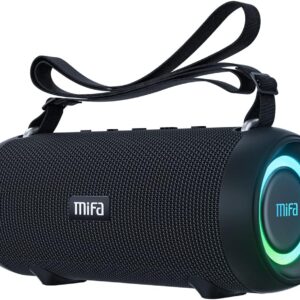 Mifa A90 Altavoz Portátil Bluetooth Inalámbrico Impermeable RGB LED Luz True Wireless Stereo 30 Horas de Reproducción, Micro-SD, Memoria USB, Jack 3,5mm, Carga Type C, Negro