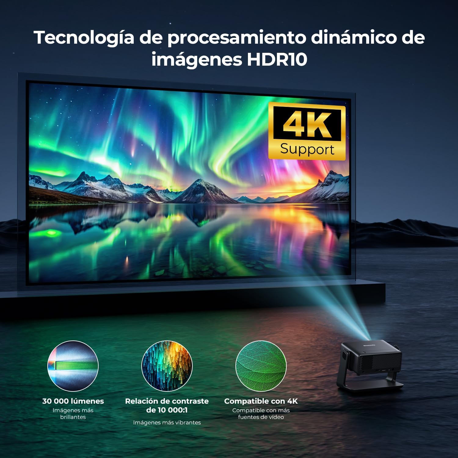 Proyector Compatible con Netflix 28000 Lúmenes, Einyoumily, WiFi6 Bluetooth, Proyector Portátil Enfoque Eléctrico/Corrección Trapezoidal 4D, Admite Más de 100000 Apps - 4