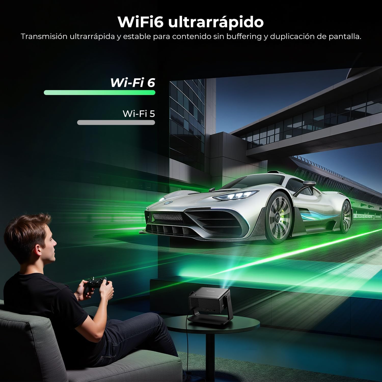 Proyector Compatible con Netflix 28000 Lúmenes, Einyoumily, WiFi6 Bluetooth, Proyector Portátil Enfoque Eléctrico/Corrección Trapezoidal 4D, Admite Más de 100000 Apps - 6