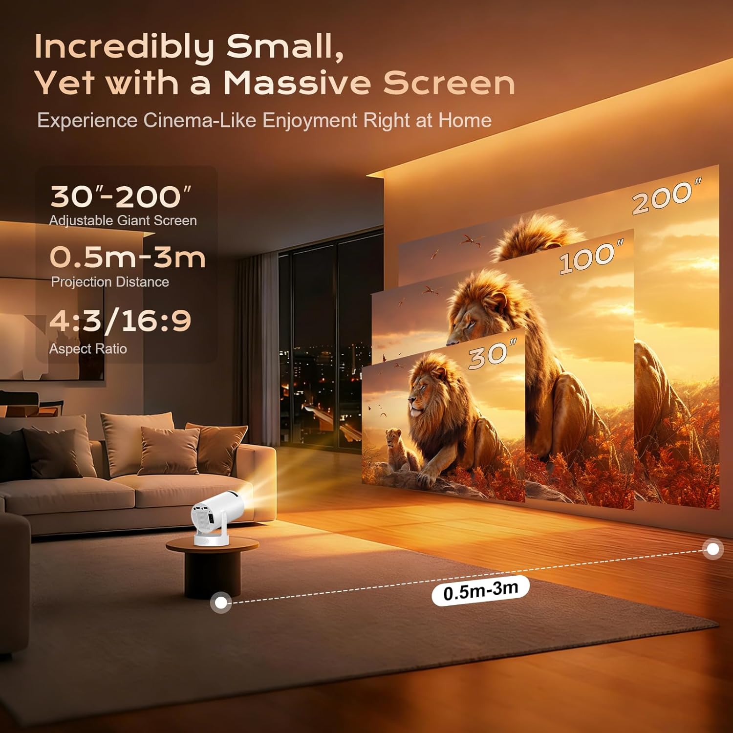 Proyector Portátil, Mini Proyector 4k 1080P Full HD Soporte 200 ANSI con WiFi 6 Bluetooth 5.4 Android 12.0, Altavoz Integrados 5W Auto Keystone Portable 270° Rotation para Cine en Casa Exterior - 6