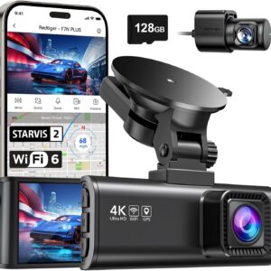 REDTIGER Dashcam 4K/2.5K Delantera y Trasera con STARVIS 2,Pantalla IPS de 3,18 Pulgadas, Tarjeta de 128 GB, WiFi de 5,8 GHz, GPS, WDR Gran Angular de 170°, Admite hasta 256 GB (F7NP)