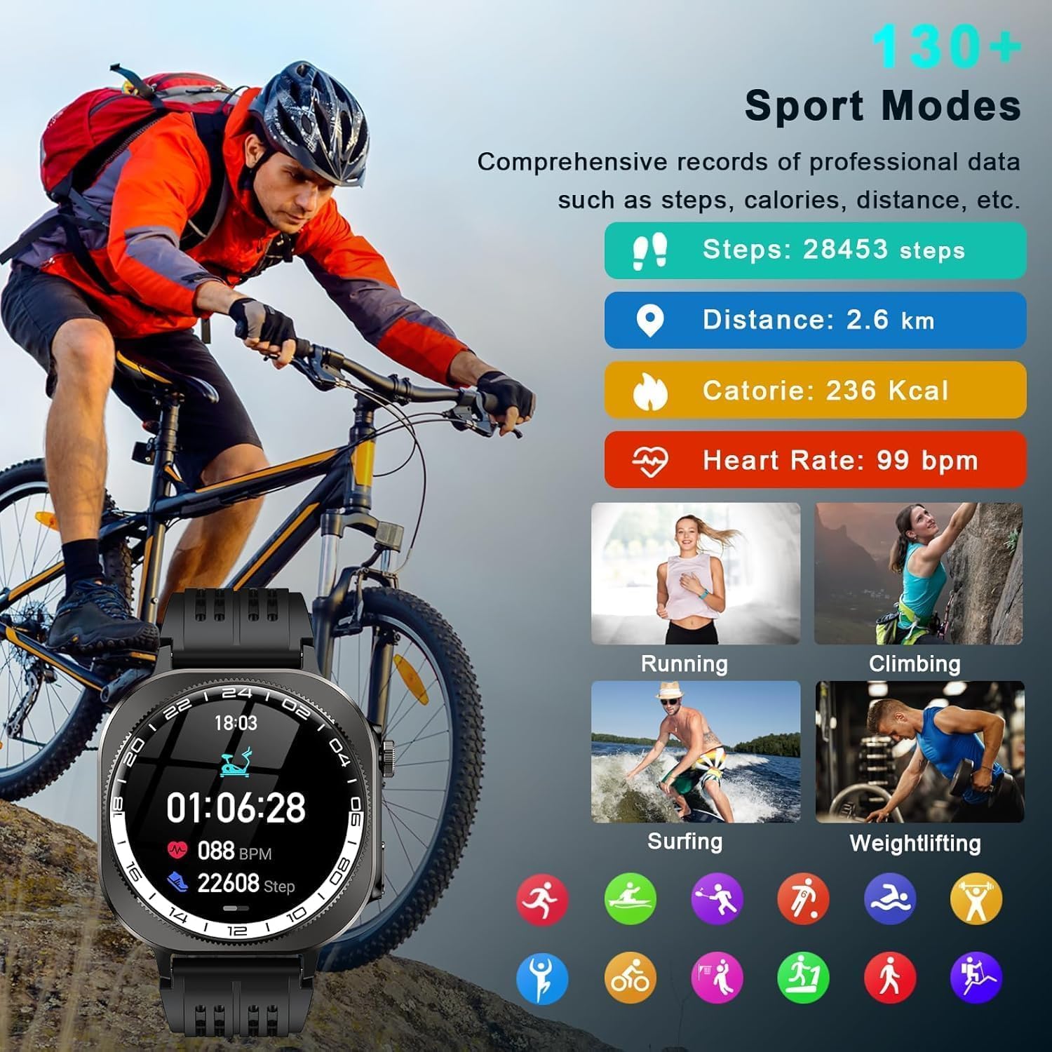 Reloj Inteligente Hombre Mujer Militar, 2026 AMOLED 1.43"HD con Llamadas Bluetooth 5.4, 60 Días de Autonomía Smart Watch con Linterna LED,IP68 Impermeable/24/7 Monitor/130+Deportivos/Android iOS - 3