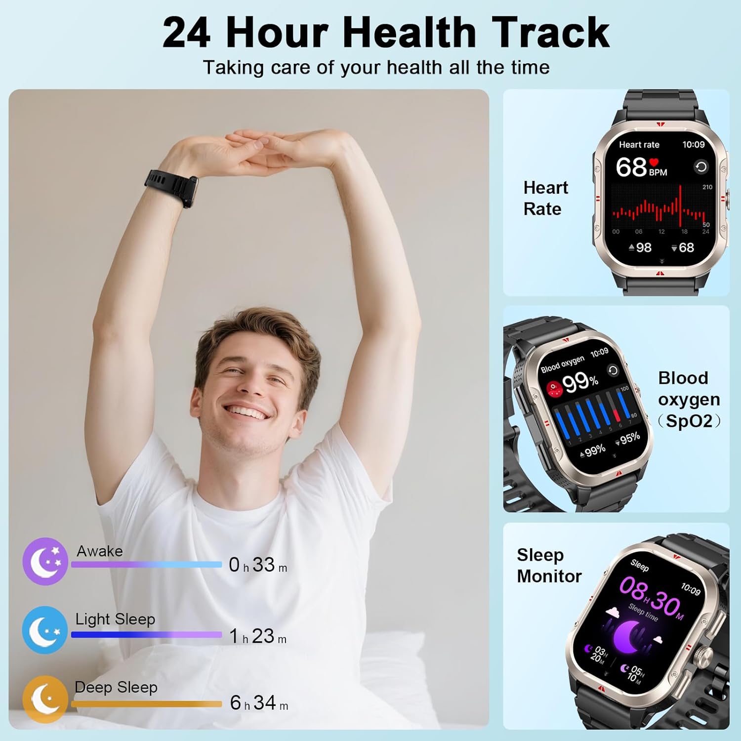 Reloj Inteligente Hombre con GPS, 2.06'' HD Smartwatch con Llamadas Bluetooth, IP68 Fitness Tracker con 110+ Modos Deportivos, Monitor de Sueño/Podómetro/Pulsómetro/SpO2 Smart Watch para Android iOS - 6