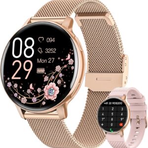 Reloj Inteligente Mujer, 1.39" HD Smartwatch Mujer con Llamadas/24H Sueño/Pulsómetro/SpO2, Función Femenina 120+ Modos Deportivos IP68 Pulsera Actividad Calorías Podómetro Android iOS Oro Rosa, Regalo