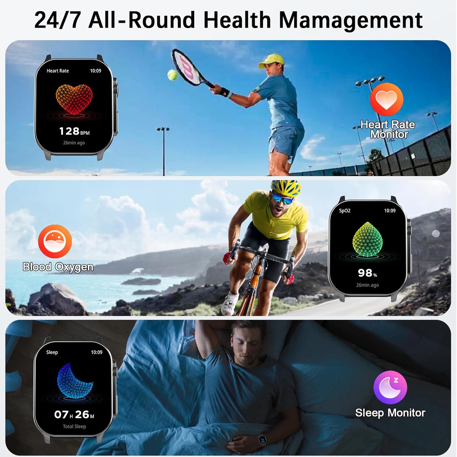 Reloj Inteligente Mujer Hombre, 2.01" Curva HD Smartwatch, Llamadas Bluetooth Smart Watch con Pulsómetro/Monitor de Sueño/Podómetro, 110+ Modos Deportivos, IP68 Pulsera Actividad para Android iOS - 6