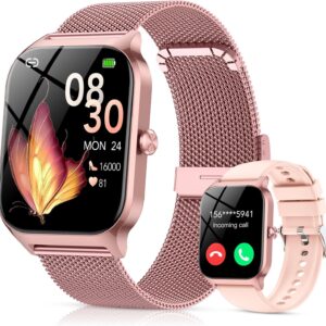 Reloj Inteligente Mujer con Llamadas Bluetooth y Asistente IA, Whatsapp Notificaciones,1.85" HD Smartwatch Mujer con SpO2/Pulsómetro/Monitor de Sueño,120+ Modos Deportes para iPhone Android,2 Correas