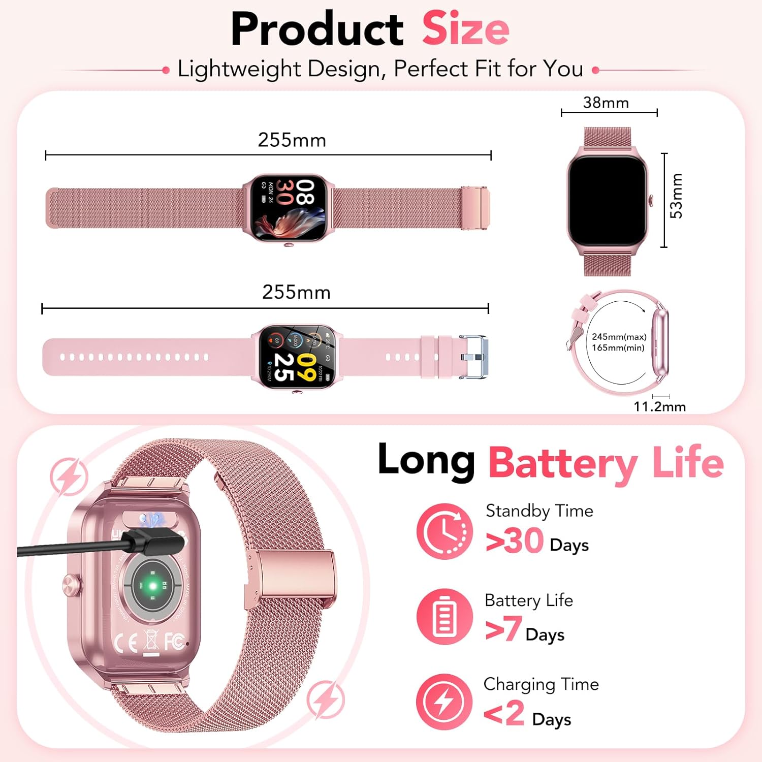Reloj Inteligente Mujer con Llamadas Bluetooth y Asistente IA, Whatsapp Notificaciones,1.85" HD Smartwatch Mujer con SpO2/Pulsómetro/Monitor de Sueño,120+ Modos Deportes para iPhone Android,2 Correas - 6