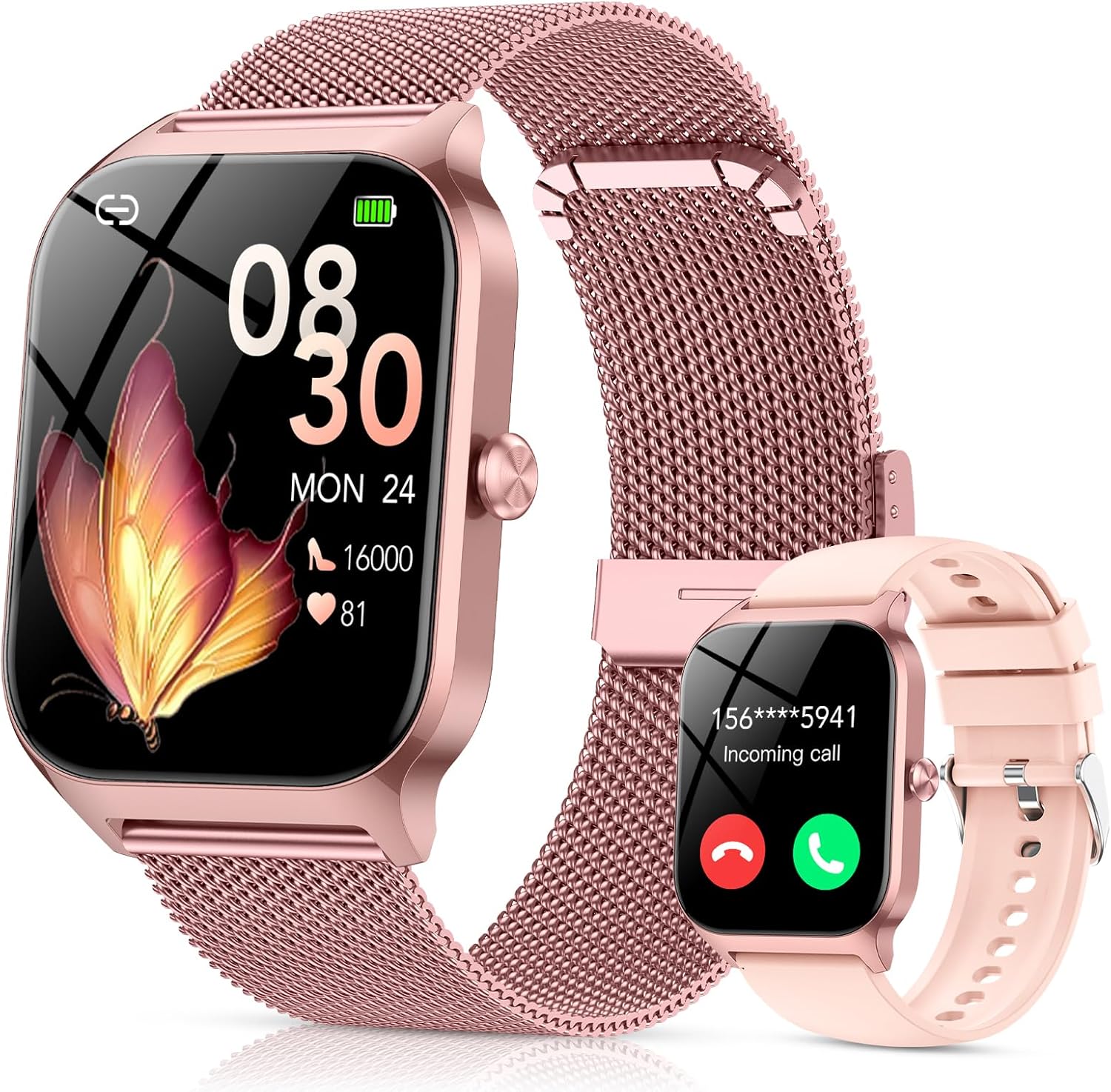 Reloj Inteligente Mujer con Llamadas Bluetooth y Asistente IA, Whatsapp Notificaciones,1.85" HD Smartwatch Mujer con SpO2/Pulsómetro/Monitor de Sueño,120+ Modos Deportes para iPhone Android,2 Correas - 1