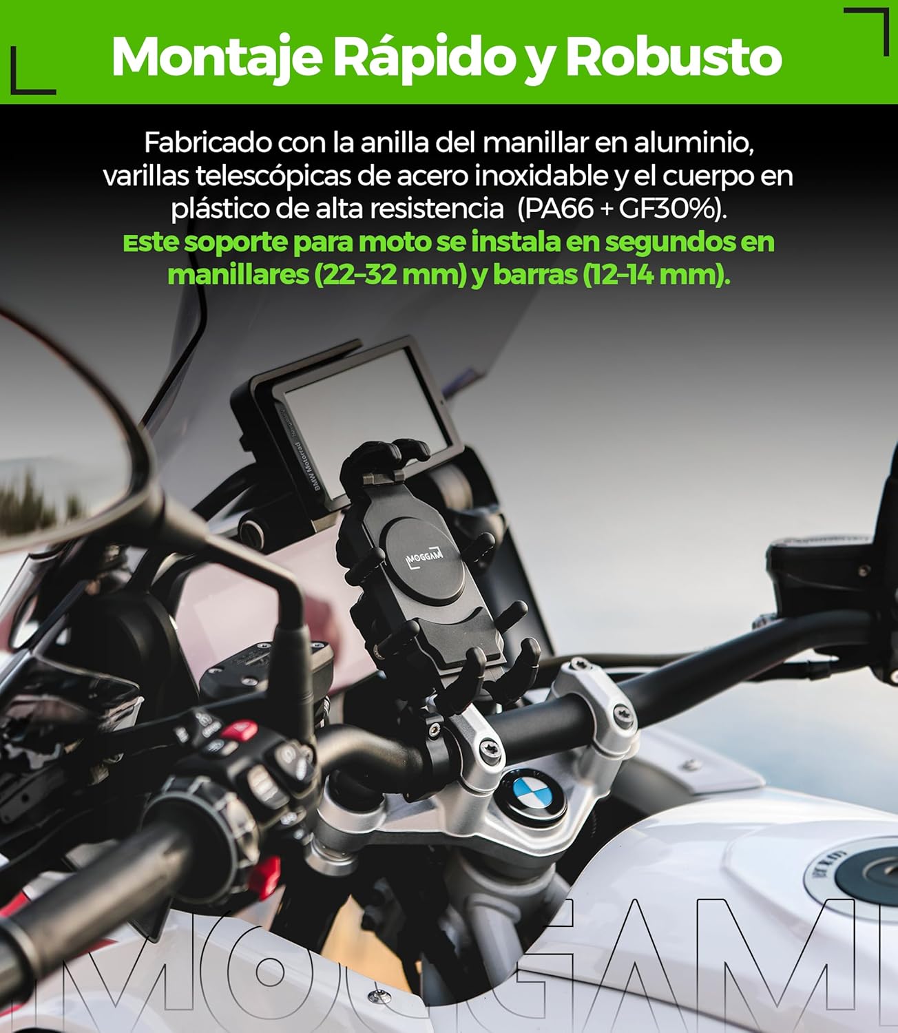 Soporte Movil Moto Trail Ultra Resistente Antivibracion Antirrobo Compatible Smartphones Ruggerizados 5.4 a 7.2 Pulgadas Montaje Seguro Manillar para Adventure Enduro Touring Offroad - 2