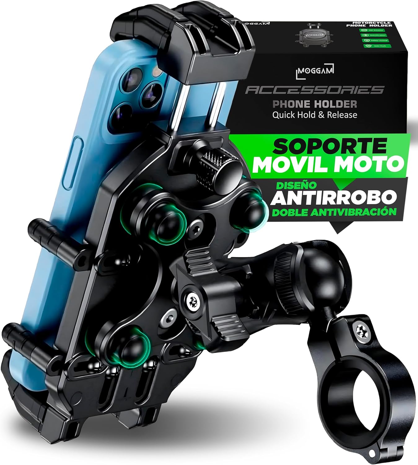 Soporte Movil Moto Trail Ultra Resistente Antivibracion Antirrobo Compatible Smartphones Ruggerizados 5.4 a 7.2 Pulgadas Montaje Seguro Manillar para Adventure Enduro Touring Offroad - 1