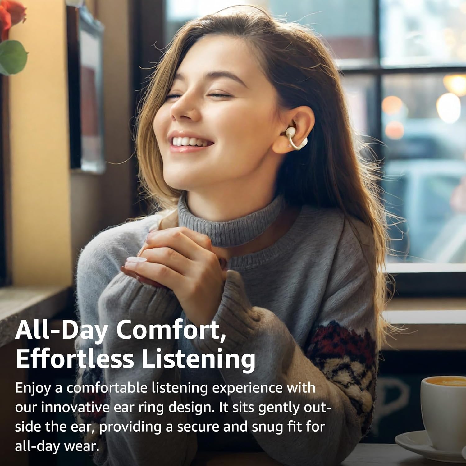 TOZO Openearring Auriculares Inalámbricos Bluetooth 5.4,EQs Personalizable con APP,40H Autonomía,Tipo C y IPX5, Pantalla LED,Clip Ultraligero 5.1g,Ideal para Oficina,Llamadas y Deporte,Caqui - 2