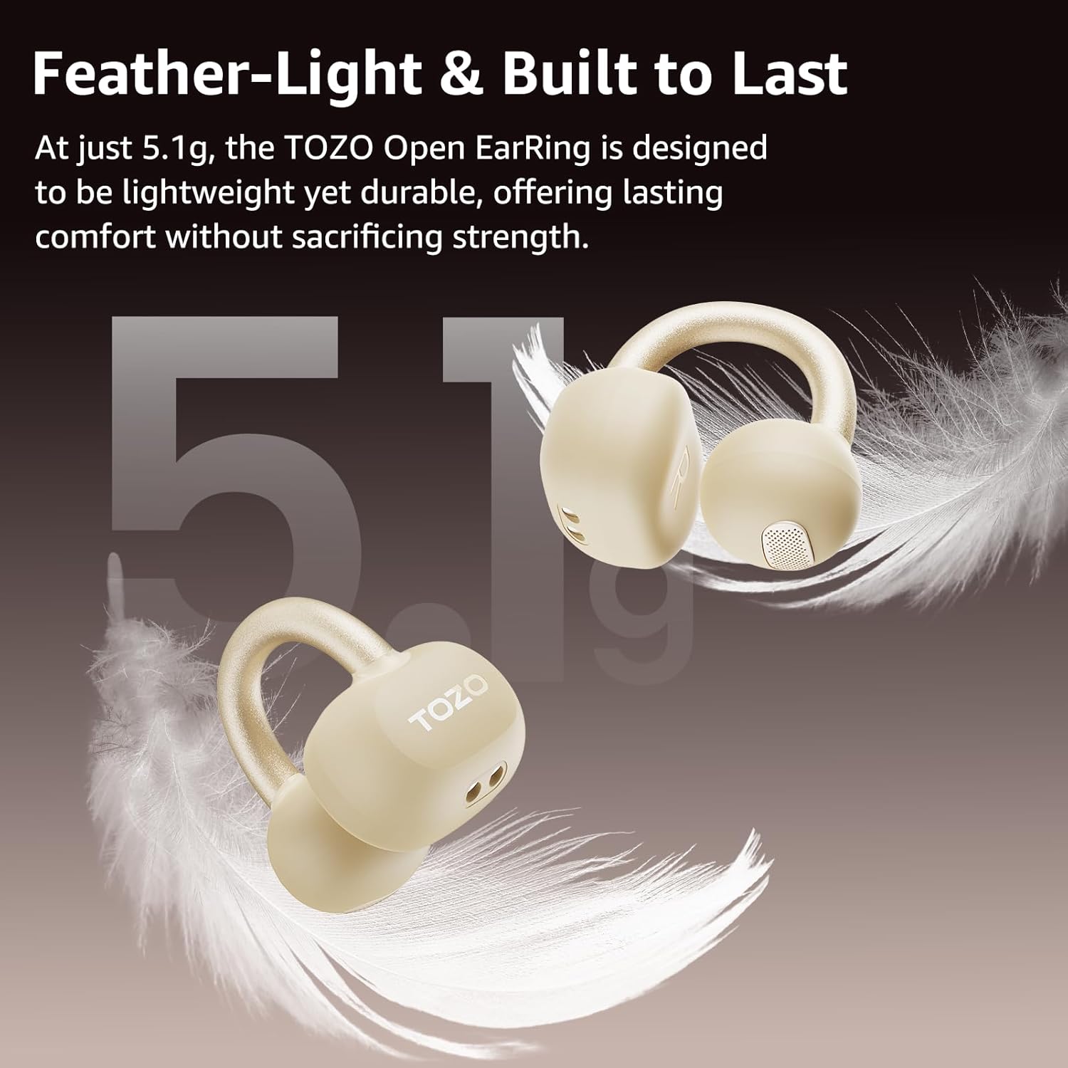 TOZO Openearring Auriculares Inalámbricos Bluetooth 5.4,EQs Personalizable con APP,40H Autonomía,Tipo C y IPX5, Pantalla LED,Clip Ultraligero 5.1g,Ideal para Oficina,Llamadas y Deporte,Caqui - 3