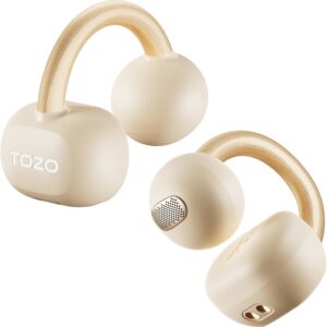 TOZO Openearring Auriculares Inalámbricos Bluetooth 5.4,EQs Personalizable con APP,40H Autonomía,Tipo C y IPX5, Pantalla LED,Clip Ultraligero 5.1g,Ideal para Oficina,Llamadas y Deporte,Caqui