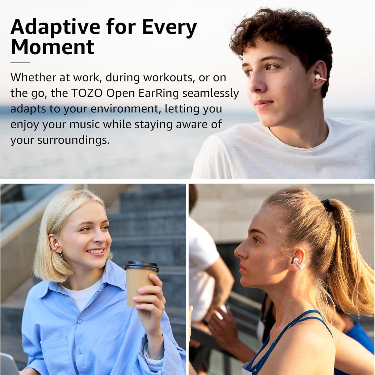 TOZO Openearring Auriculares Inalámbricos Bluetooth 5.4,EQs Personalizable con APP,40H Autonomía,Tipo C y IPX5, Pantalla LED,Clip Ultraligero 5.1g,Ideal para Oficina,Llamadas y Deporte,Rosa - 2