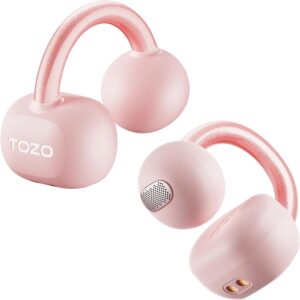 TOZO Openearring Auriculares Inalámbricos Bluetooth 5.4,EQs Personalizable con APP,40H Autonomía,Tipo C y IPX5, Pantalla LED,Clip Ultraligero 5.1g,Ideal para Oficina,Llamadas y Deporte,Rosa