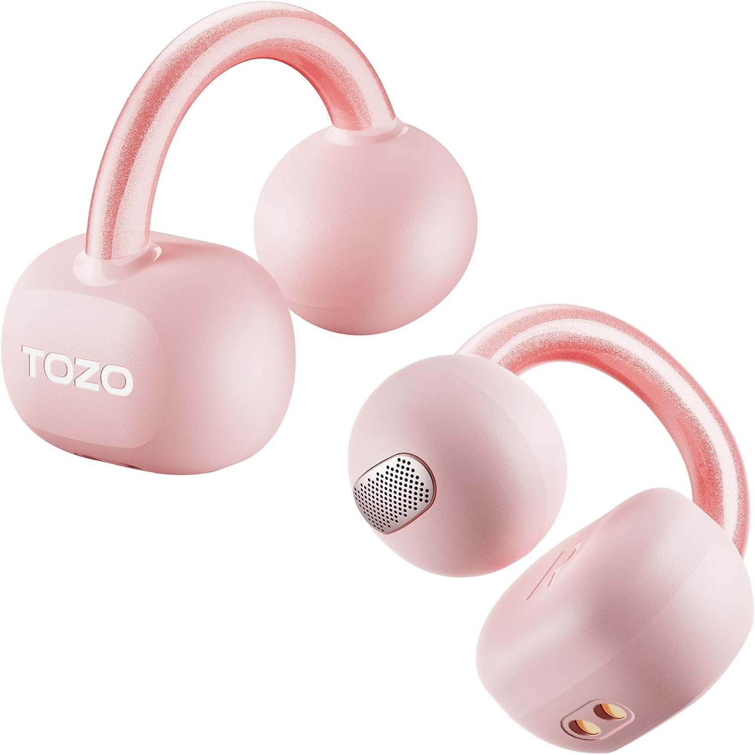 TOZO Openearring Auriculares Inalámbricos Bluetooth 5.4,EQs Personalizable con APP,40H Autonomía,Tipo C y IPX5, Pantalla LED,Clip Ultraligero 5.1g,Ideal para Oficina,Llamadas y Deporte,Rosa - 1