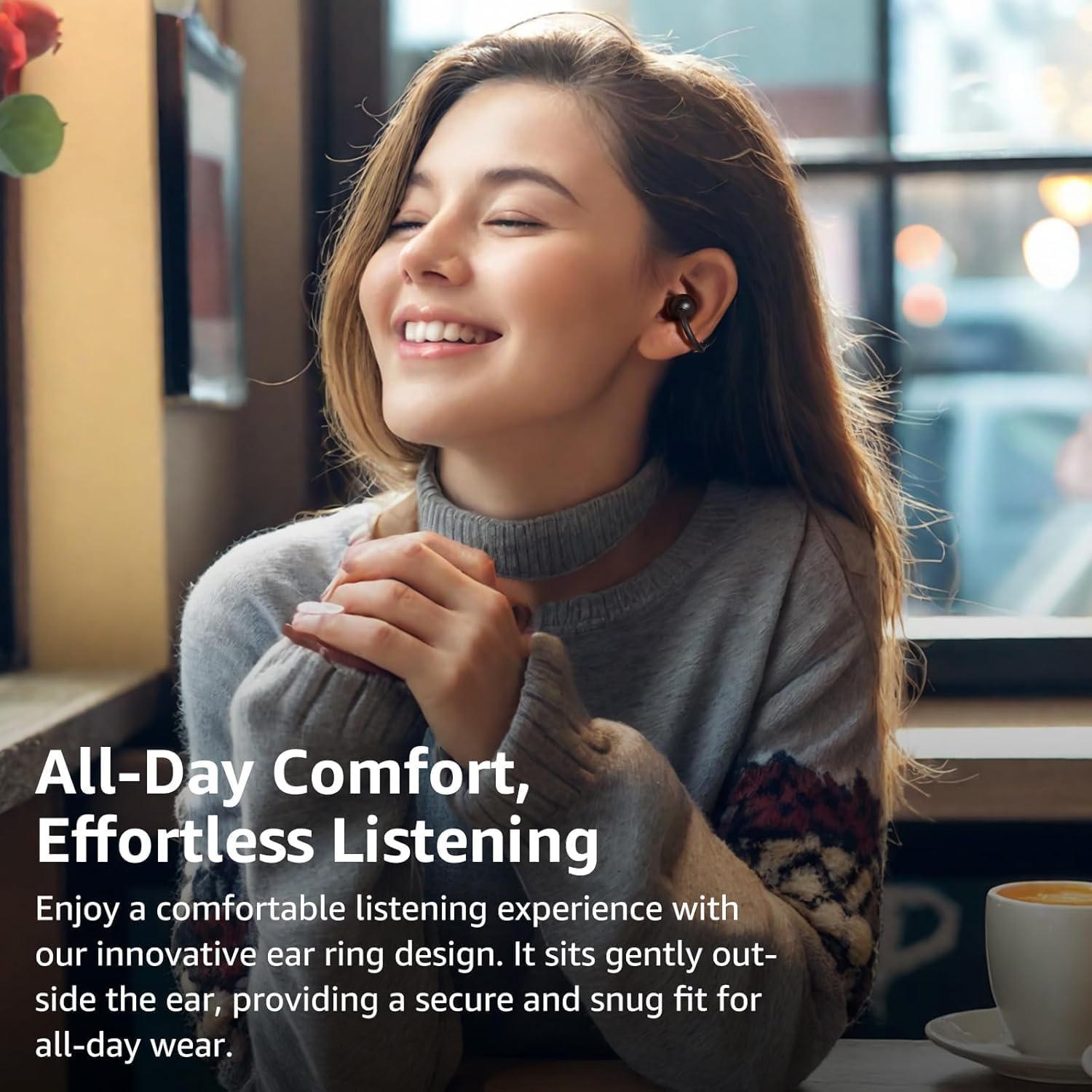 TOZO Openearring Auriculares Inalámbricos Bluetooth 5.4,EQs Personalizable con App,40H Autonomía,Tipo C y IPX5, Pantalla LED,Clip Ultraligero 5.1g,Ideal para Oficina,Llamadas y Deporte,Negro Oscuro - 2