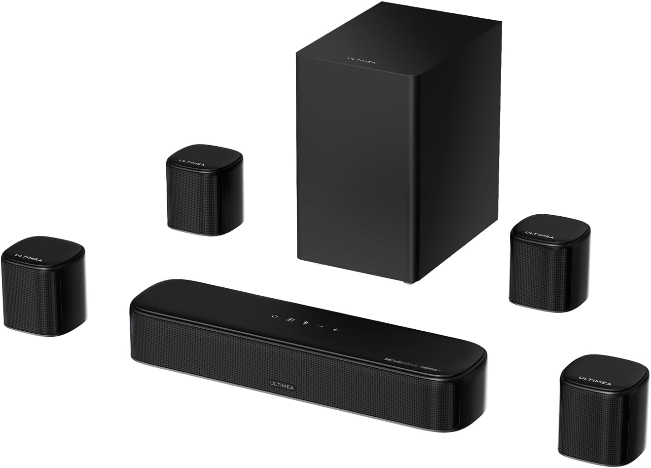 ULTIMEA Barra de Sonido 7.1CH para TV, Sistema de Sonido Dolby Atmos con 4 Altavoces envolventes, VoiceMX, BassMX, 420W de Potencia máxima, HDMI eARC, Control por App, Aura A60 Pro, Modelo 2026 - 1