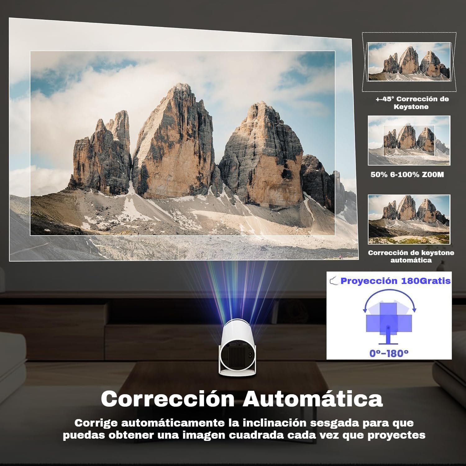 Upgraded 2026 Proyector Portátil, TEKXDD Mini Proyector 4K 250ANSI 8000L | WiFi 6 Bluetooth 5.4 | Android 13 | 180° Rotable, Projector Portable 4K Auto Keystone + Full HD, Built-in Application - 5
