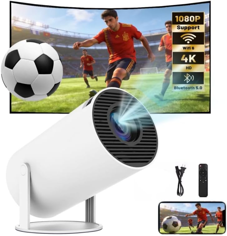 Upgraded 2026 Proyector Portátil, TEKXDD Mini Proyector 4K 250ANSI 8000L | WiFi 6 Bluetooth 5.4 | Android 13 | 180° Rotable, Projector Portable 4K Auto Keystone + Full HD, Built-in Application - 1