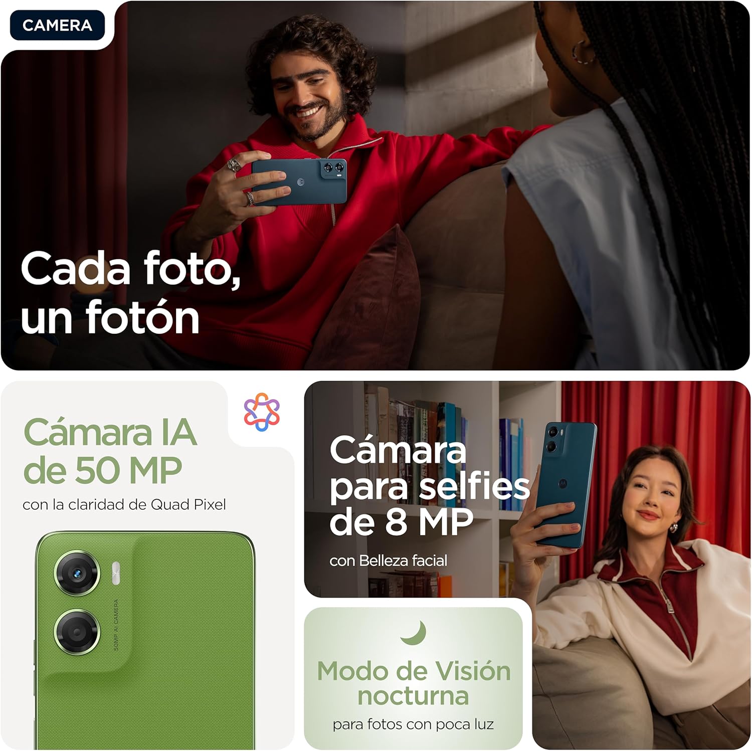 moto g06 24GB (8GB+16GB RAM Boost)/256GB color PANTONE TENDRIL, Gran pantalla 6.88" con sonido Dolby Atmos®, Sistema de cámara con IA de 50 MP, Protección contra el agua IP64, Batería de 5100 mAh - 2